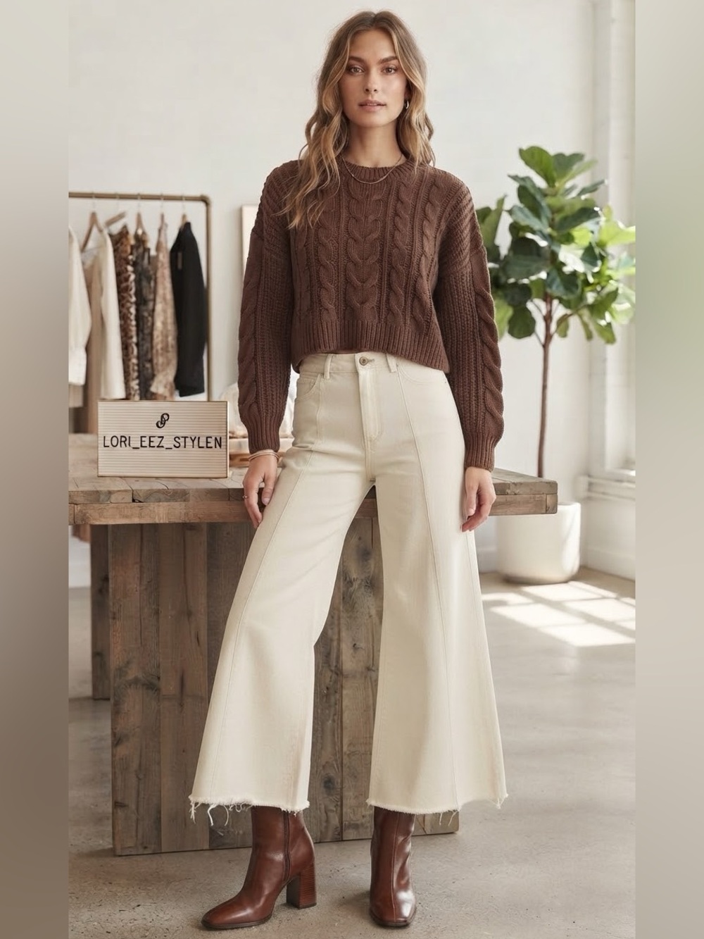 Dance & Marvel Cream High-Waist Wide-Leg Jeans